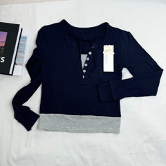 Color-Blocked Faux Two-Piece Long-Sleeved Top