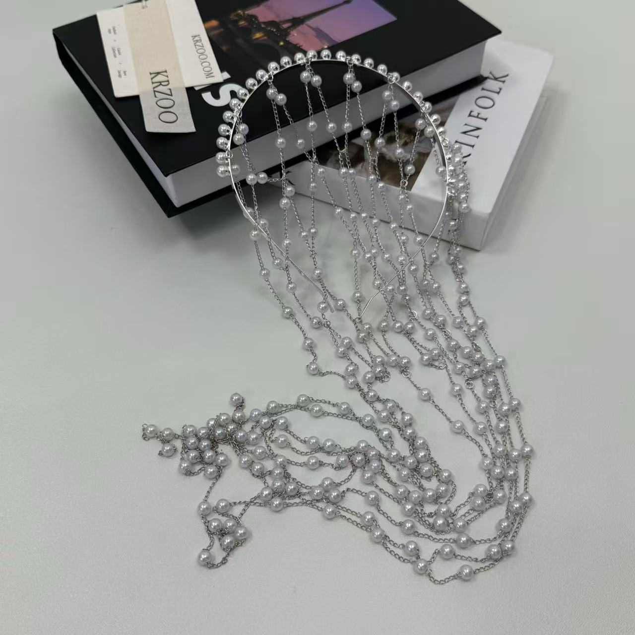 Tassel mesh pearl hair chain