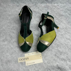 Color-matched round-toe high-heeled shoes