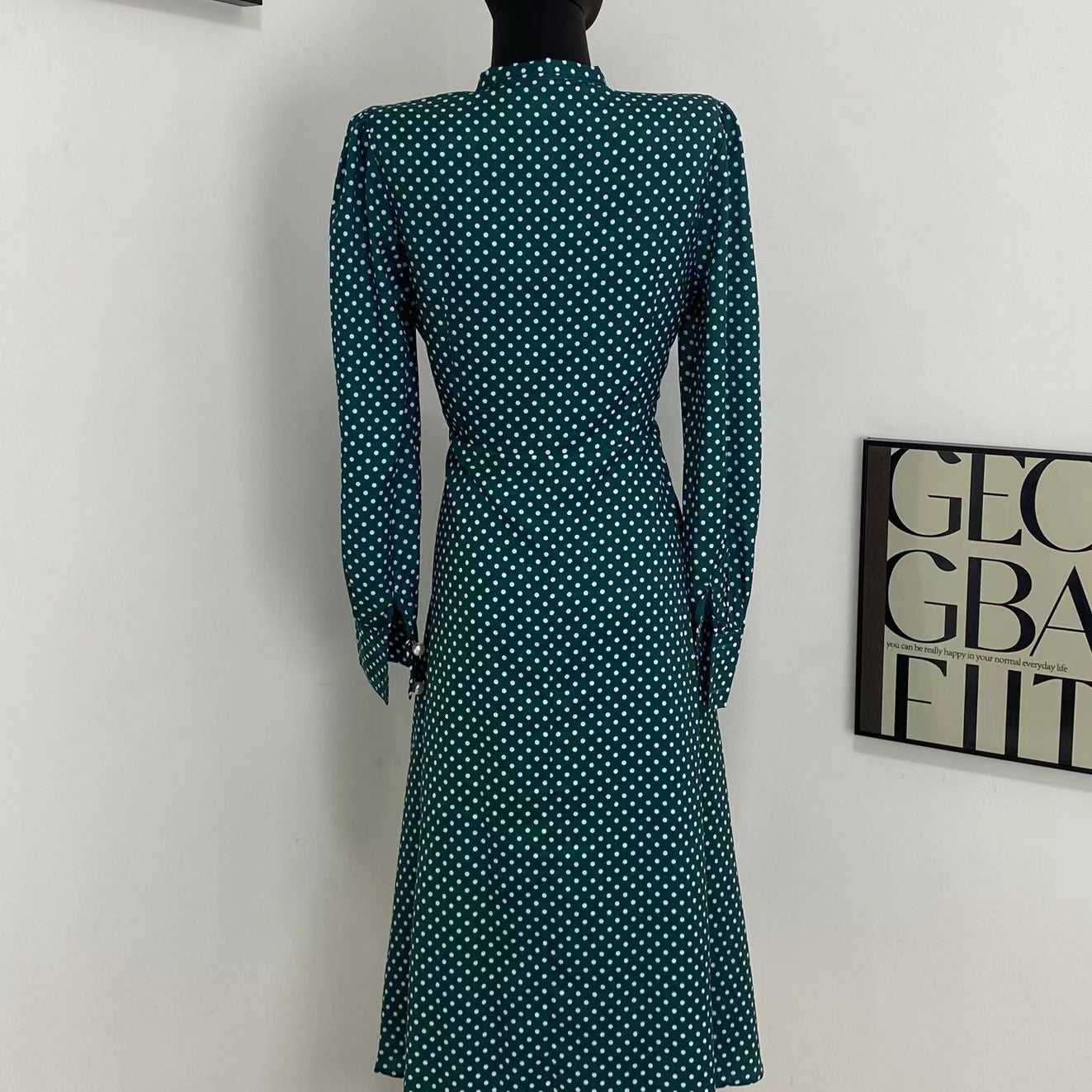 Green Polka Dot Single Breasted Dress