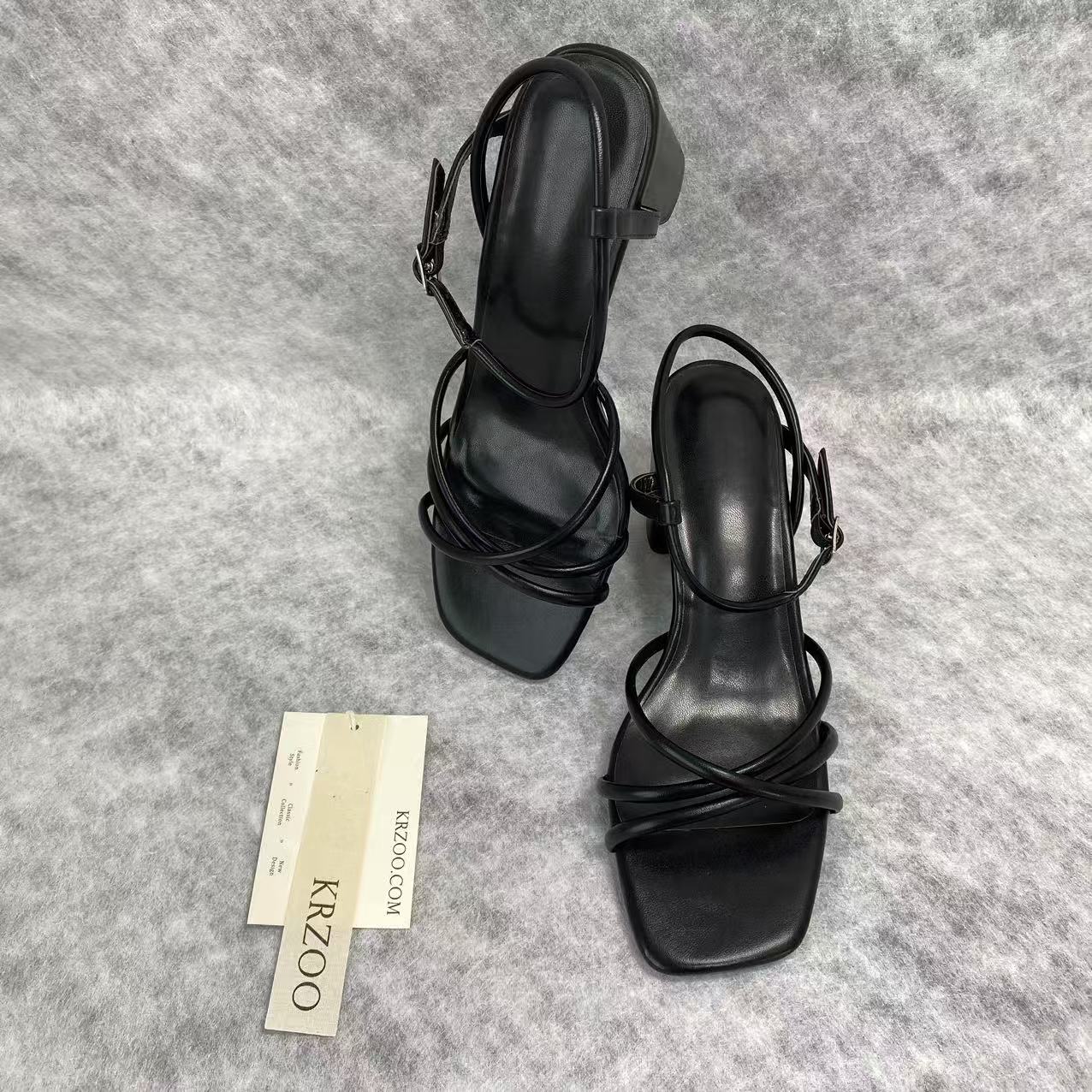 Round-toe cross-strapped high-heeled shoes