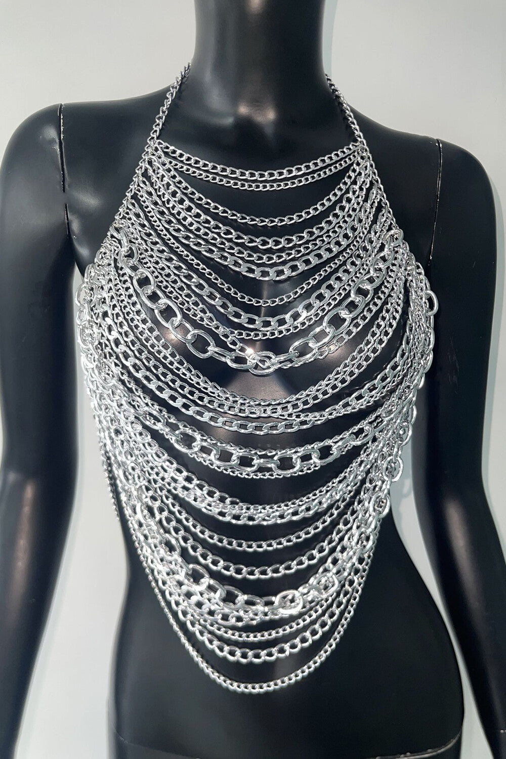 Dangle Chains Cutout Halter Neck Backless Party Crop Top Silver