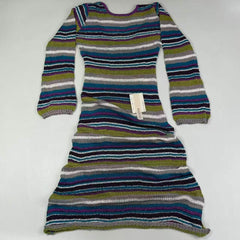 Round-neck backless long striped knitted dress