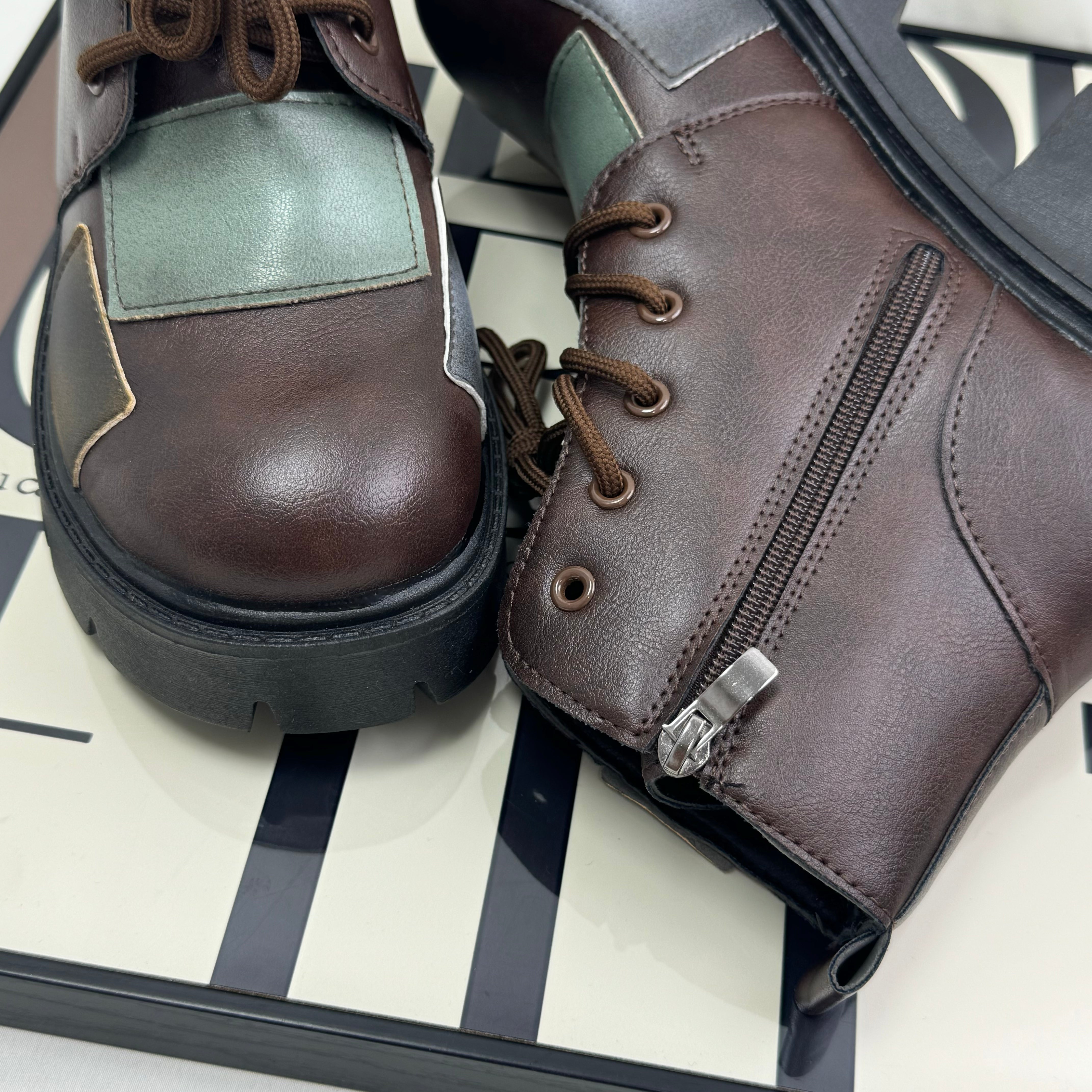 Soft leather multi-color ankle boots