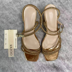 Metal square-toed low-cut high heel