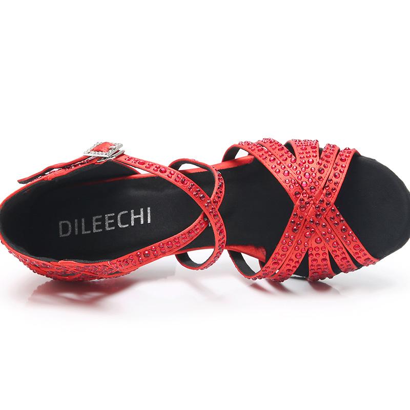 Women's Red Customized Heel Open Toe Strappy Dance Shoes with Crystals