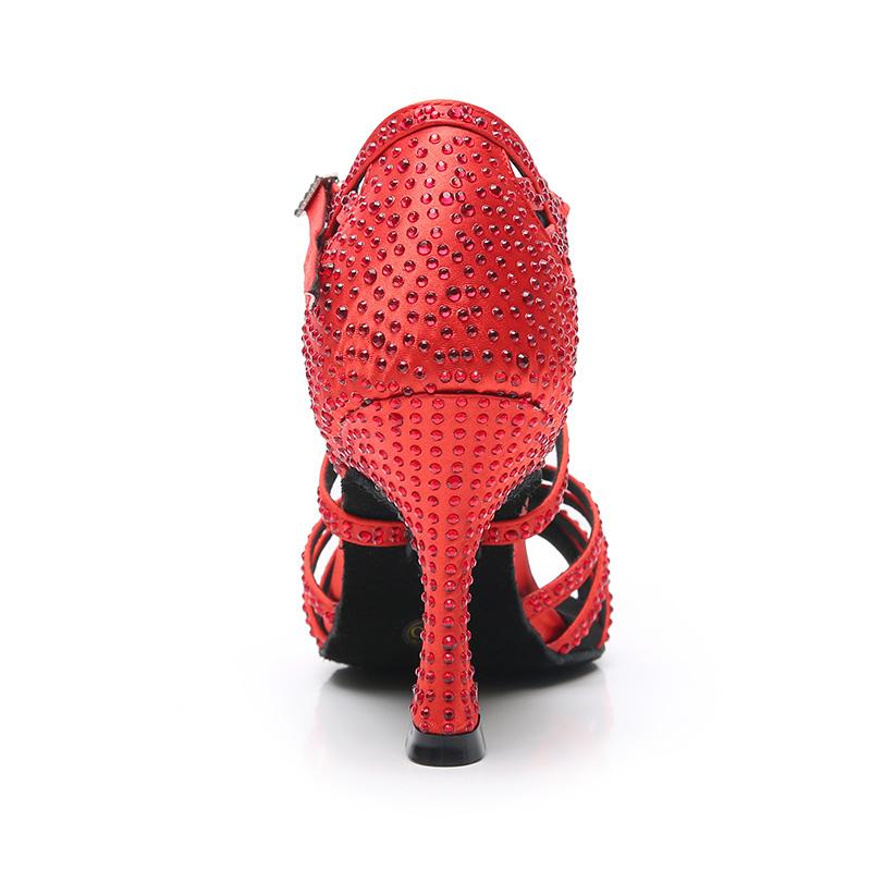 Women's Red Customized Heel Open Toe Strappy Dance Shoes with Crystals