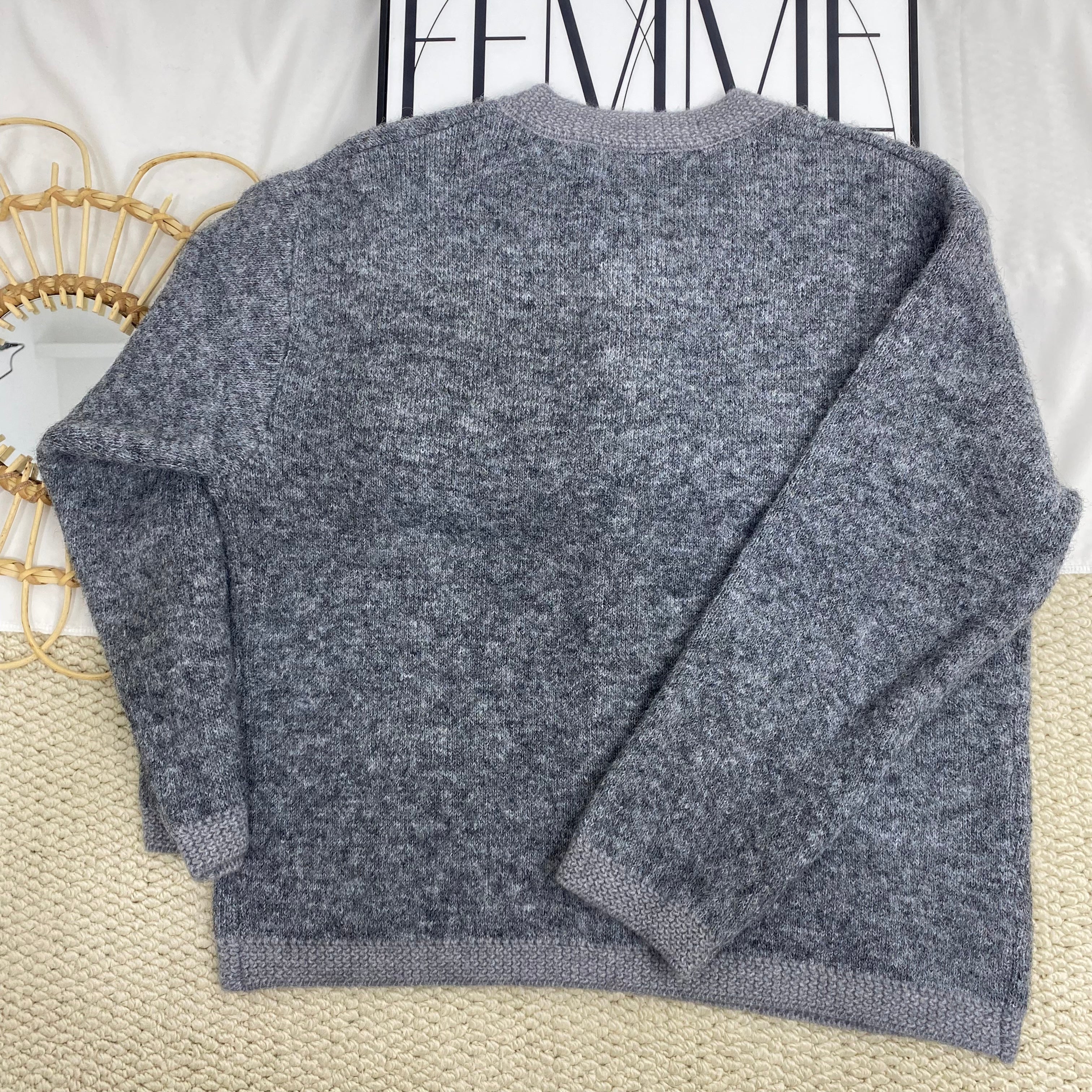 Grey Crew Neck Knit Cardigan
