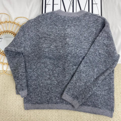 Grey Crew Neck Knit Cardigan