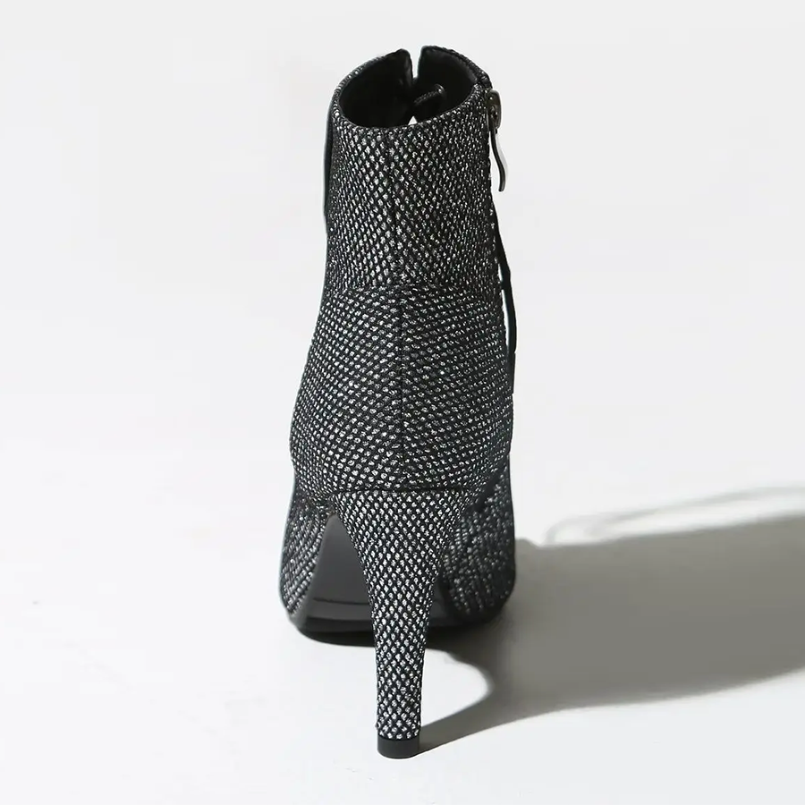Women's Black 7.5cm/10cm Slim Heel Rubber Sole Leatherette JazShoes Open Toe Dance Heels Boots
