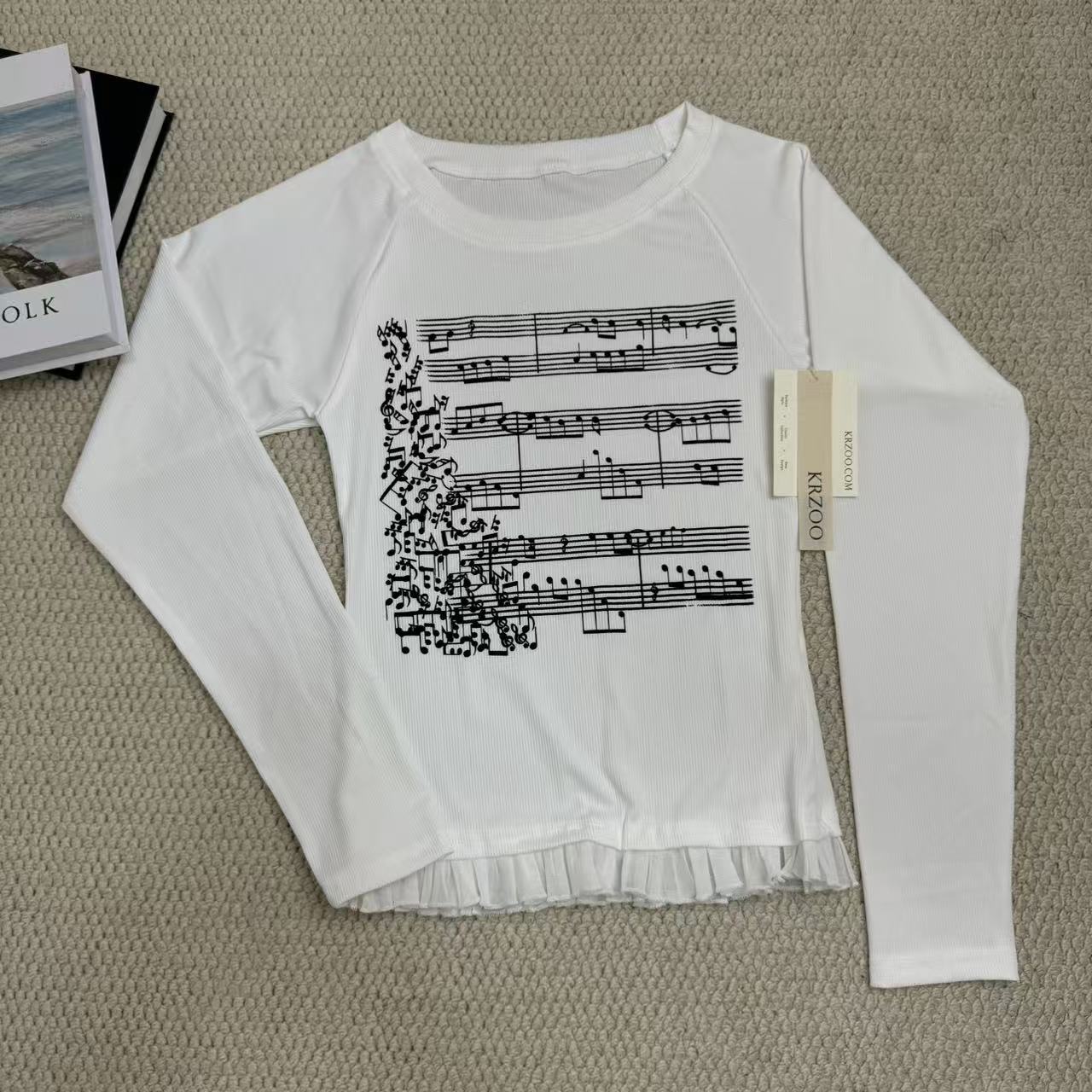 Musical score printed long-sleeved shirt