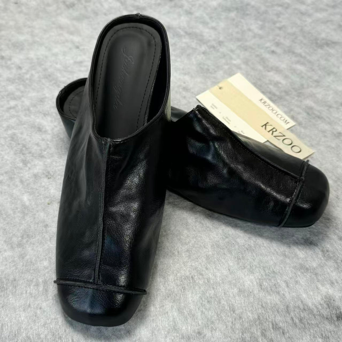 Leather-covered headless half-heeled slippers