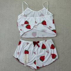 Strawberry heart print halter top and shorts set
