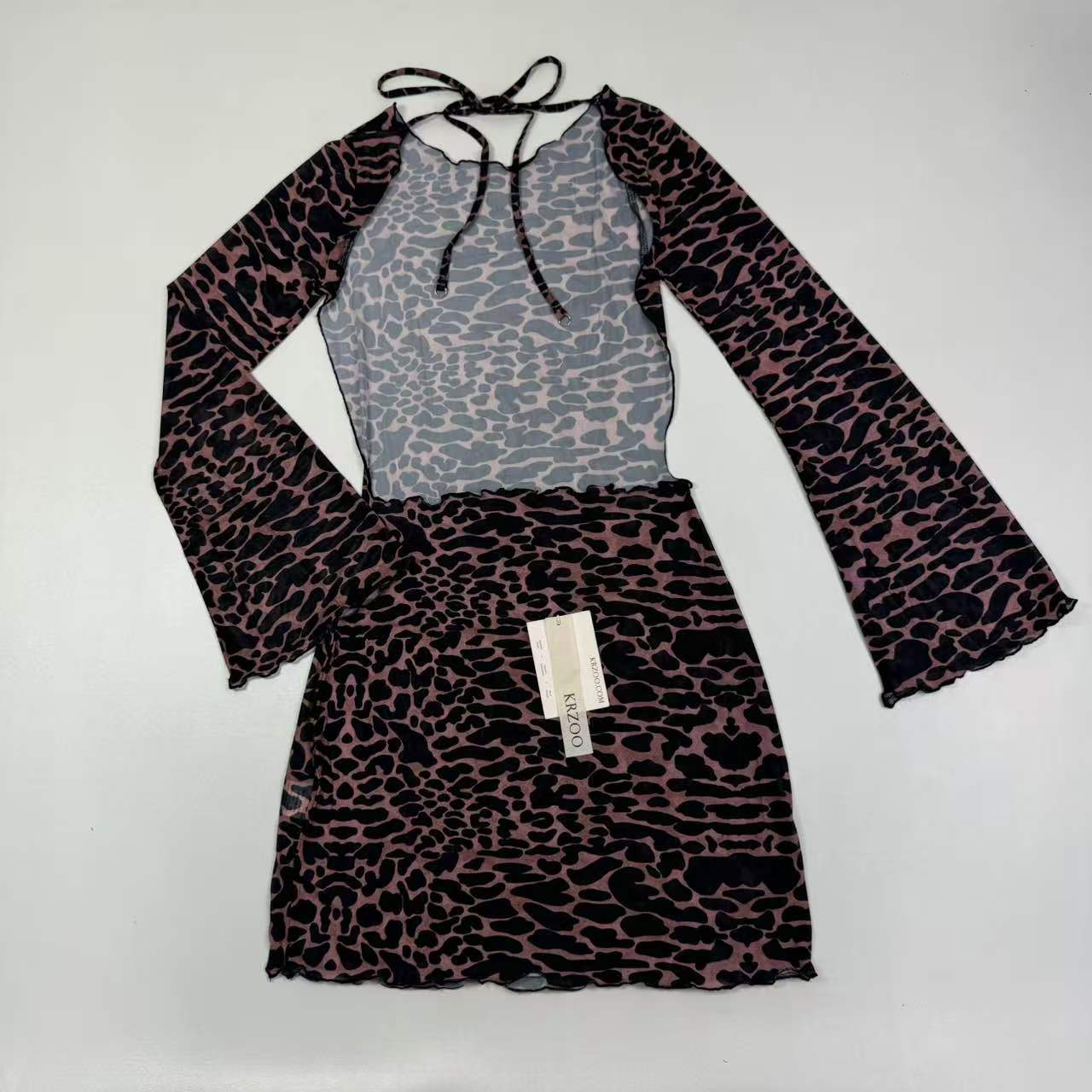 Leopard print mesh maxi strapless short dress
