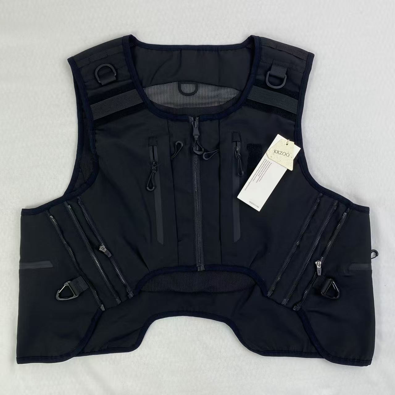 Dark black leather work jacket with no sleeves