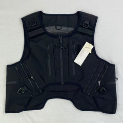 Dark black leather work jacket with no sleeves