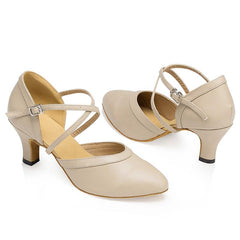 Women's Apricot Real Leather Customized Heel Ballroom Dance Shoes Character Shoes