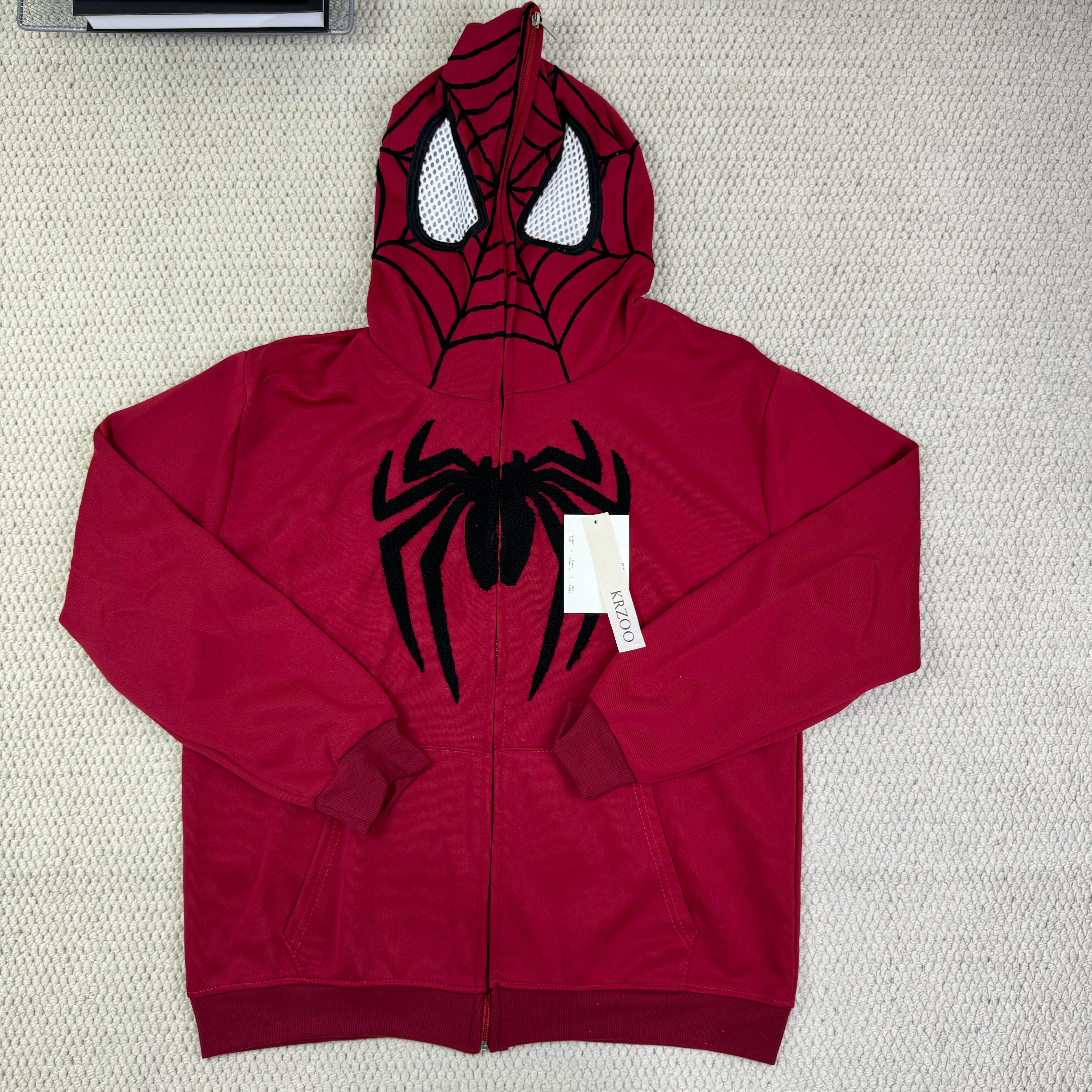 Zipper-print spider hooded coat