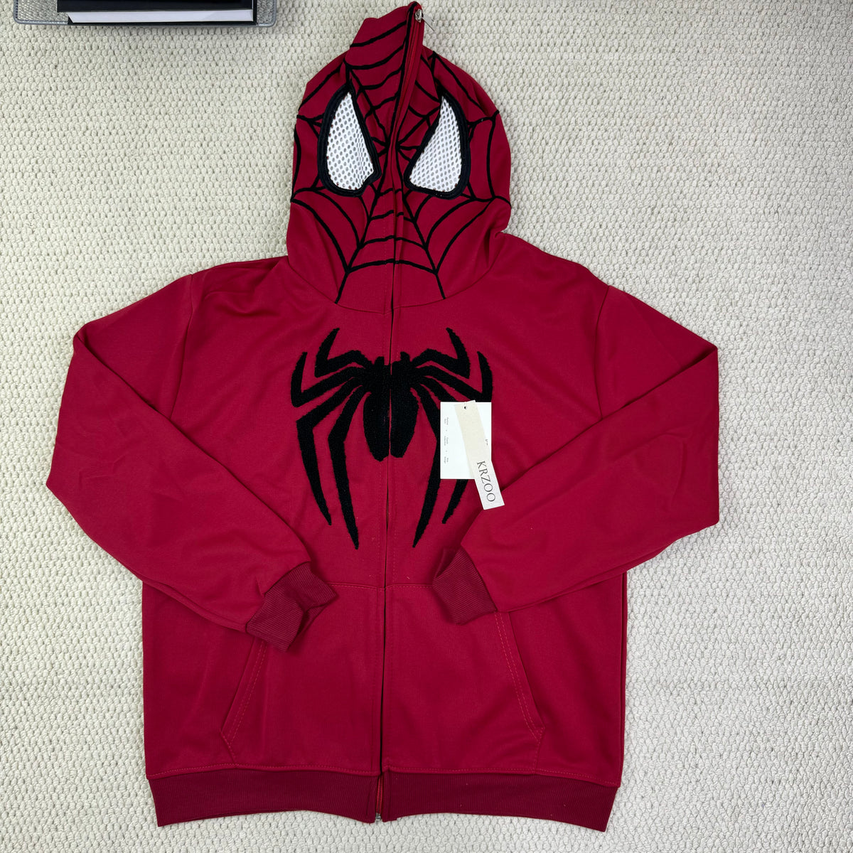 Zipper-print spider hooded coat