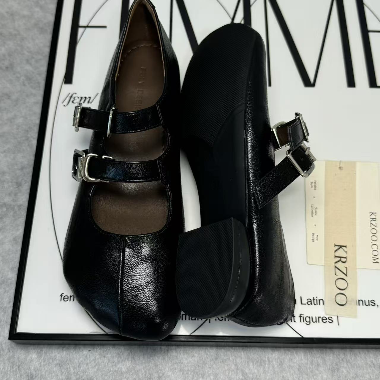 Leather Ankle-Length Ballet Flats