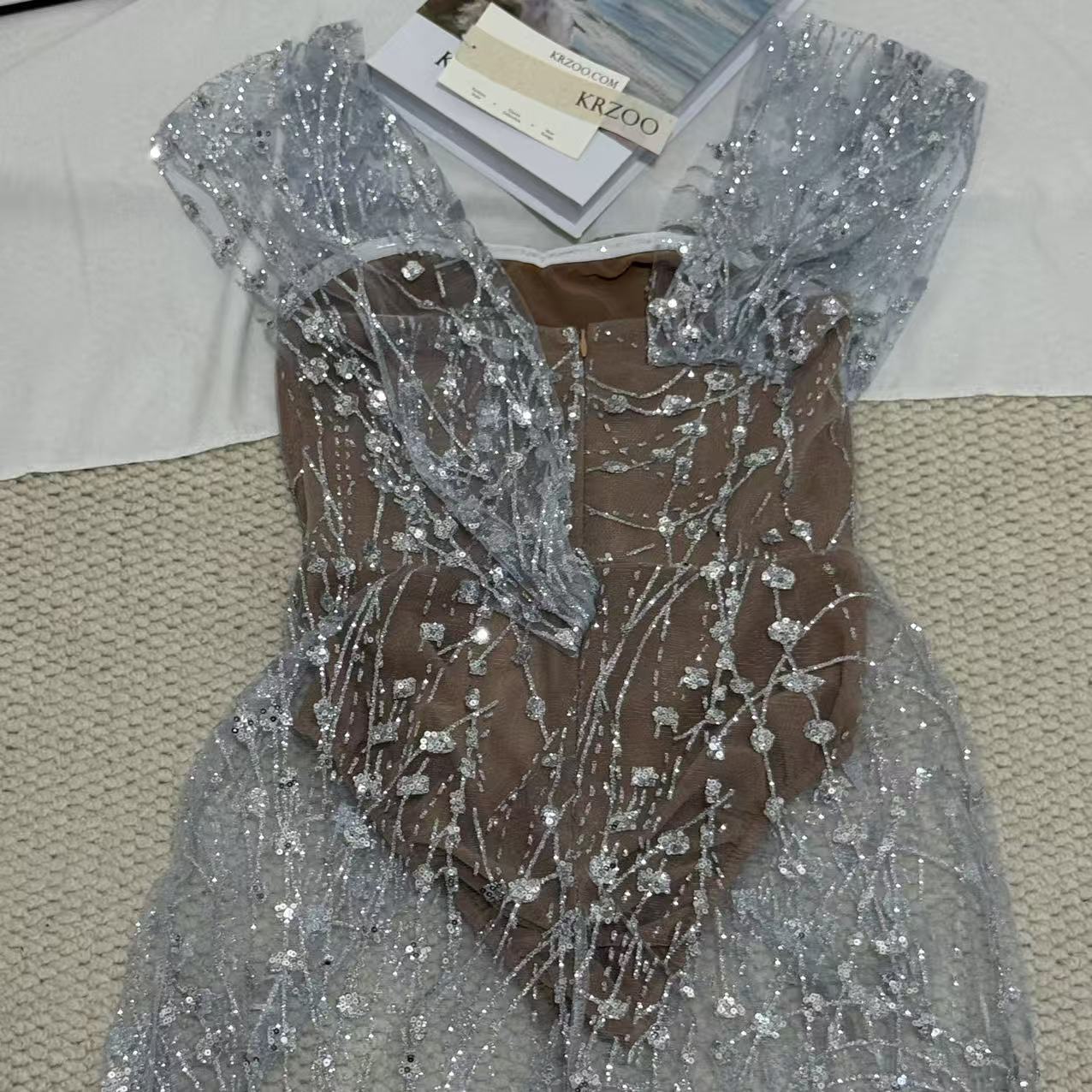 Silver Strapless Sequin Gown