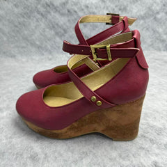 Hook-and-loop cross-laced high-cushion heel sandals