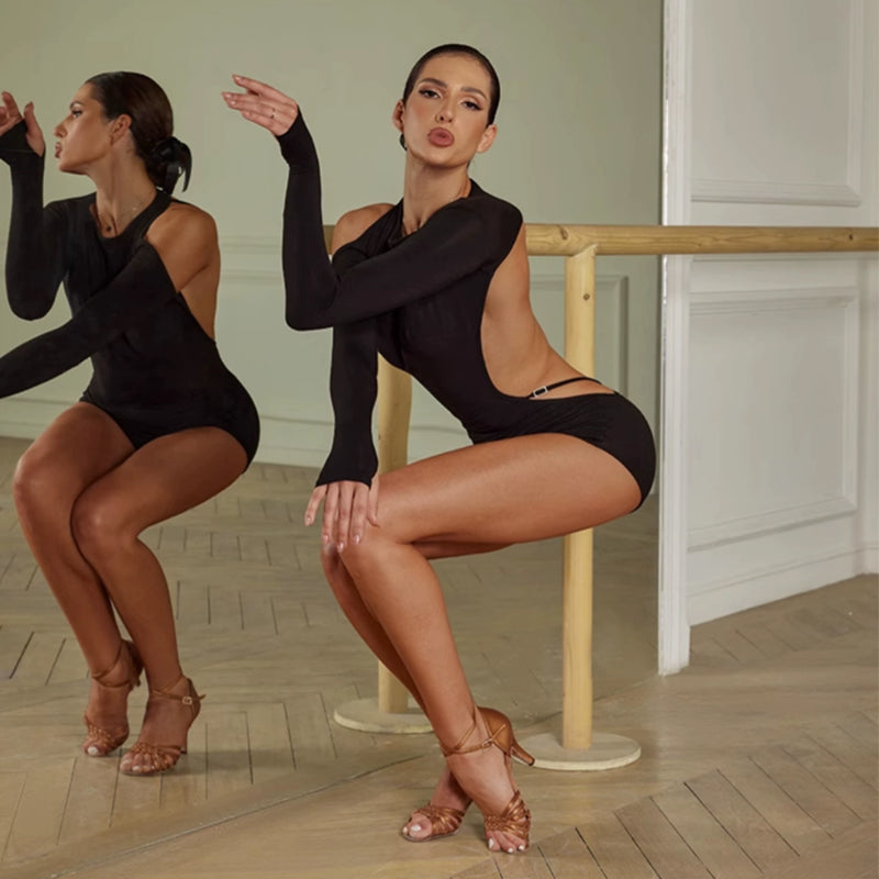 Women's Round Neck Long Sleeve Backless DanceWear Bodysuit Leotards