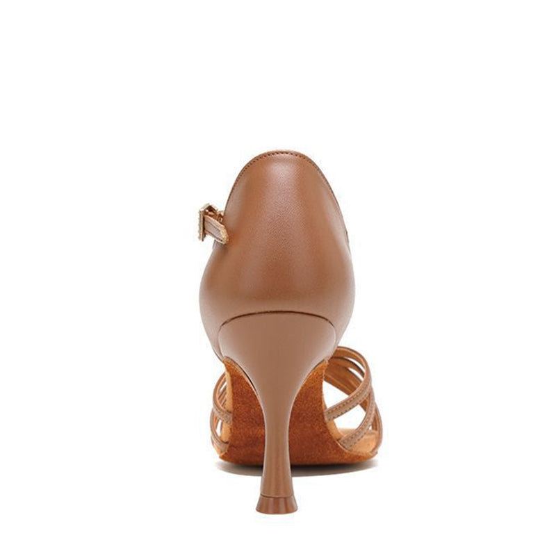 Women's Brown Customized Heel T-Strap Latin Dance Shoes Ballroom Dance Shoes