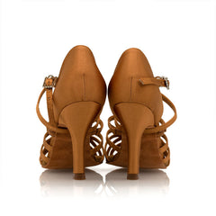 Women's Brown Satin Customized Heel Latin Dance Shoes Dancing Heels