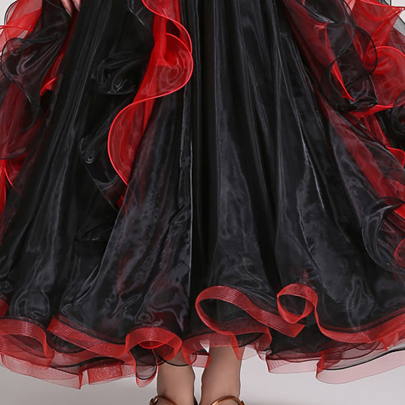 Women's Long Sleeve Lace Diamond WaltBallroom Dance Competition Modern Dance Large Swing Dress