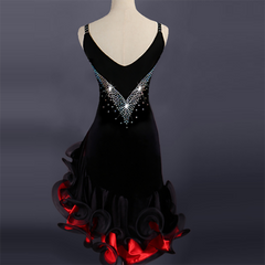 Customisable-Women's Rhinestone Velvet Rumba Latin Dance Dresses Performance Dresses