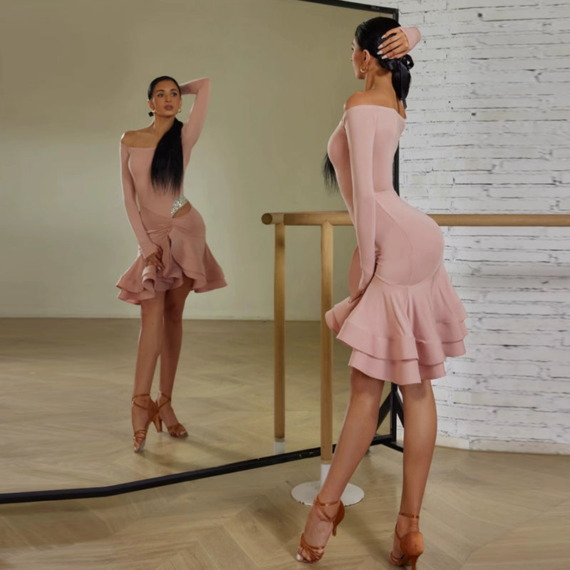 Women's One-Shoulder Long Sleeve Dance Dress DanceWear