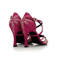 Women's Purple 10cm Heel Open Toe Strappy Dance Heels with Crystals