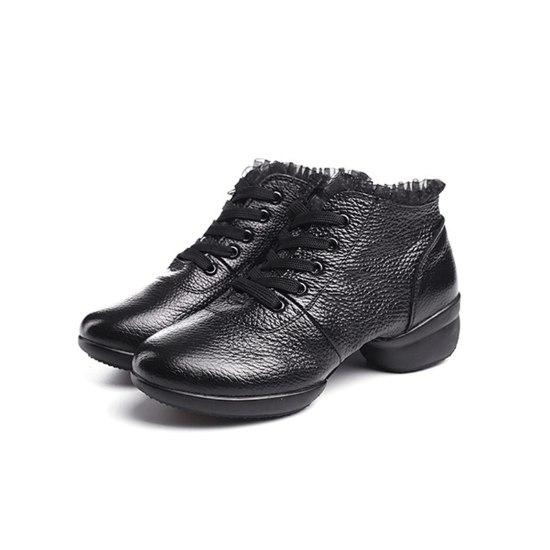 Women's Leather Lace-up 4cm Heel Dance Sneakers Practice Dance Shoes JazDance