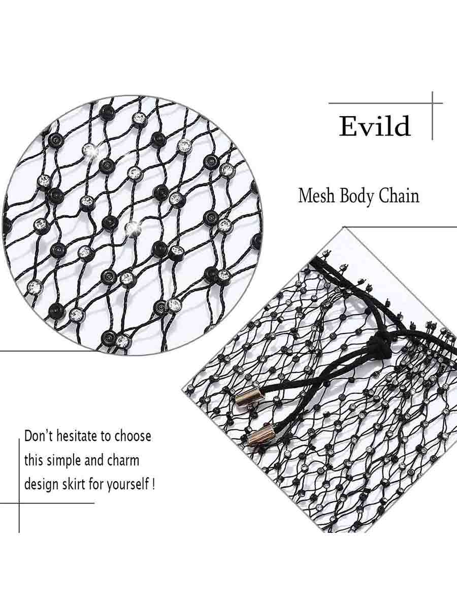 Black Rhinestone Mesh Skirt With Elastic Waistband