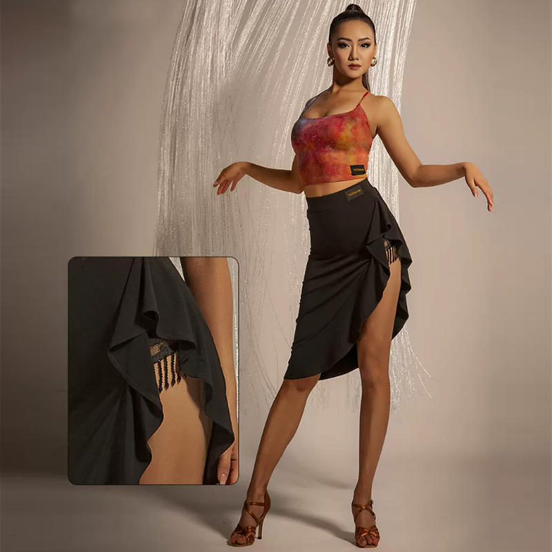 Women's Black Latin Dance Srt Professional Training Dance Wear