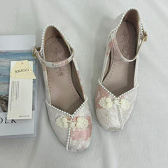 Block-Heel Shoes With Pearl-Embellished Straps