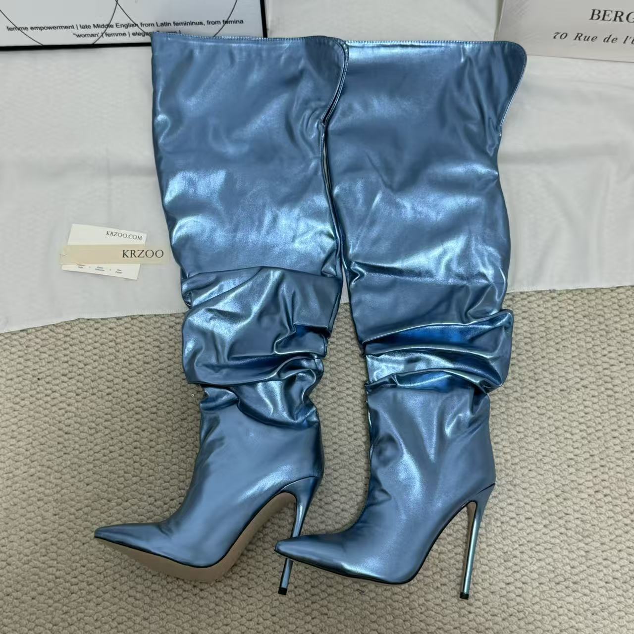 Ruched Pointed-Toe Over-the-Knee Boots
