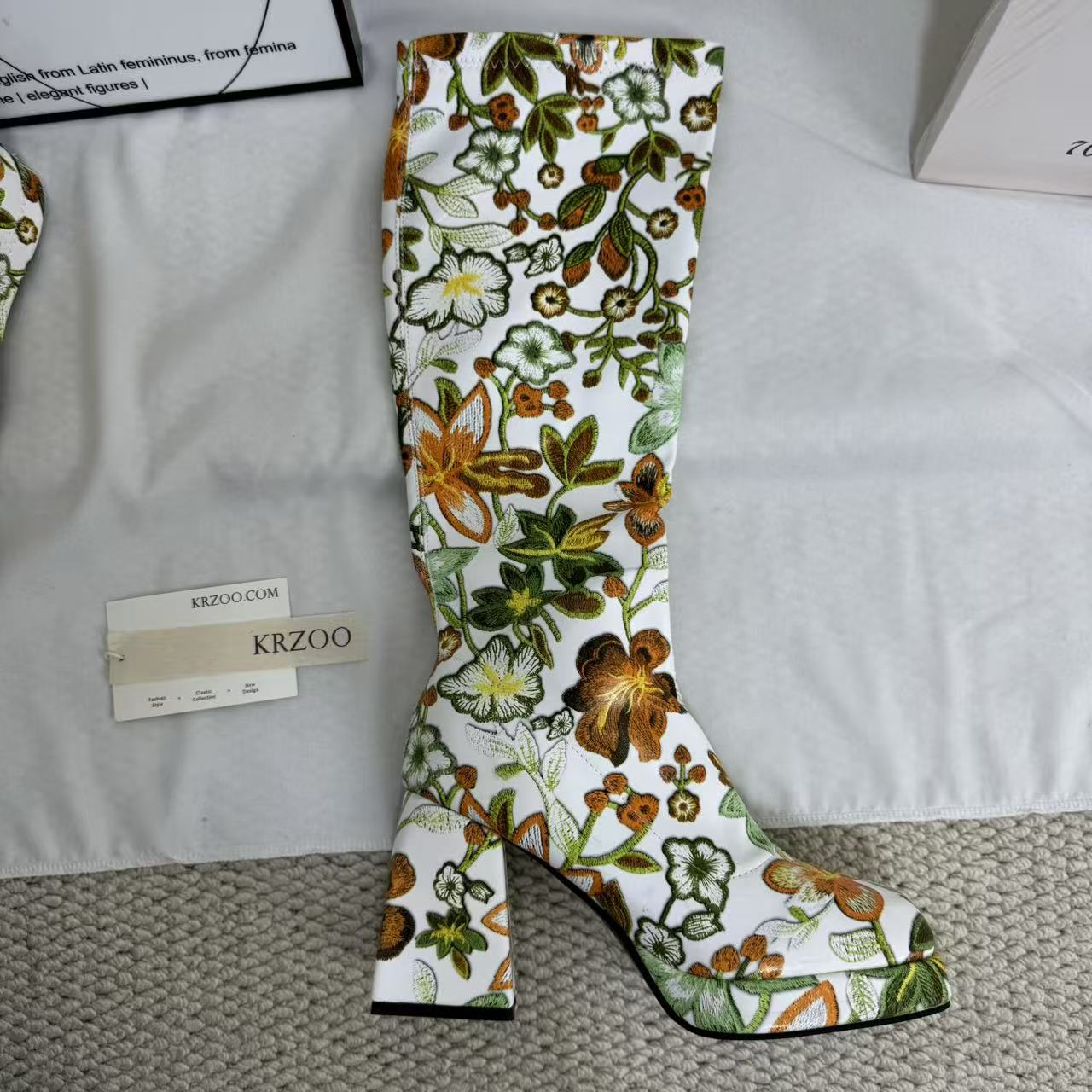 Color-block Floral Knee-High Boots