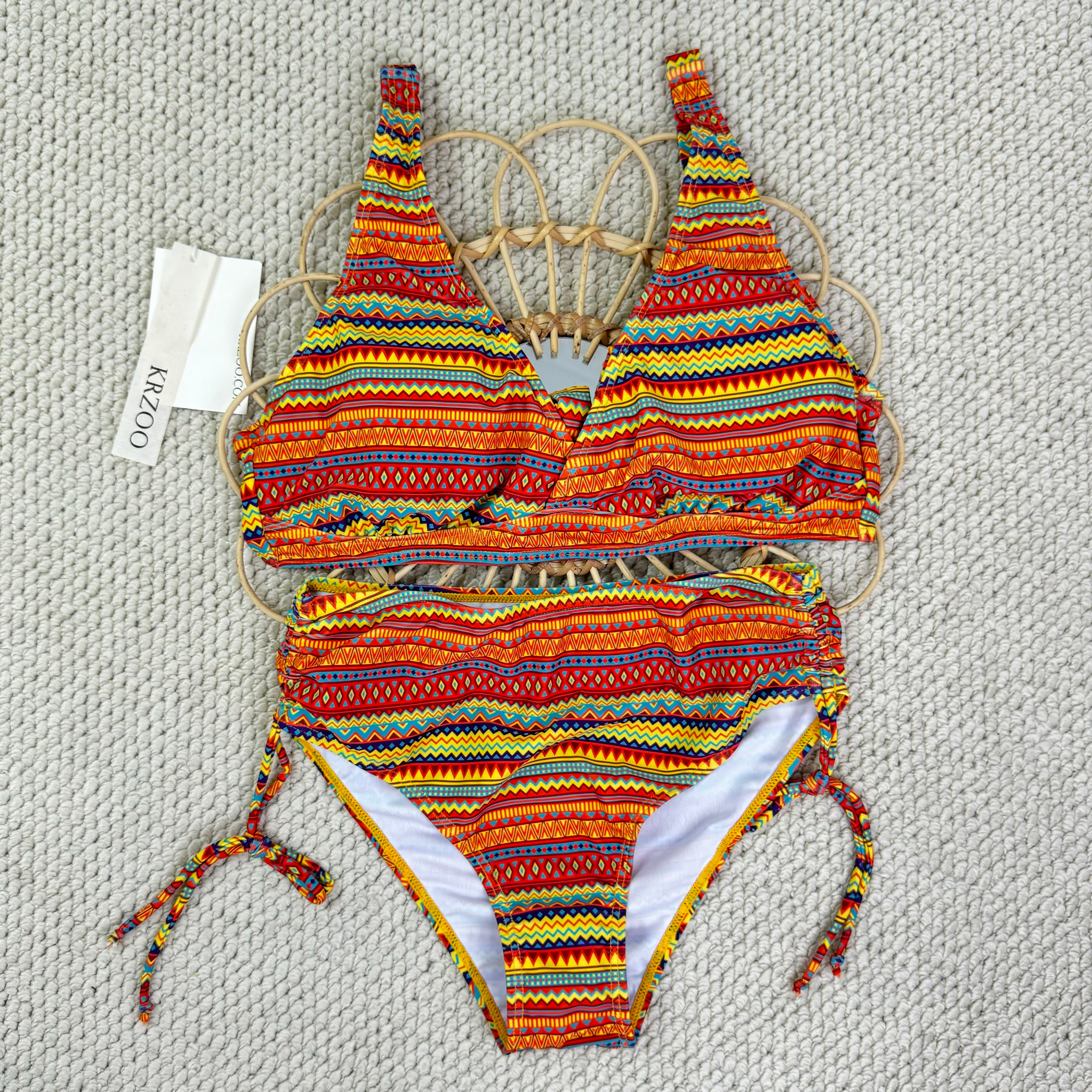 Colorful striped one-piece swimsuit