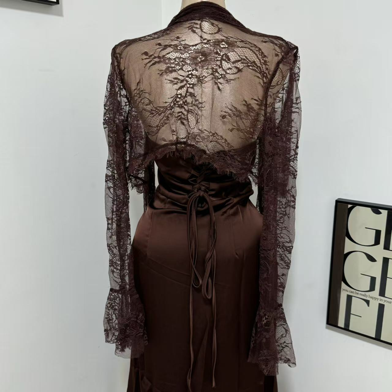 Brown Lace-Waist Dress