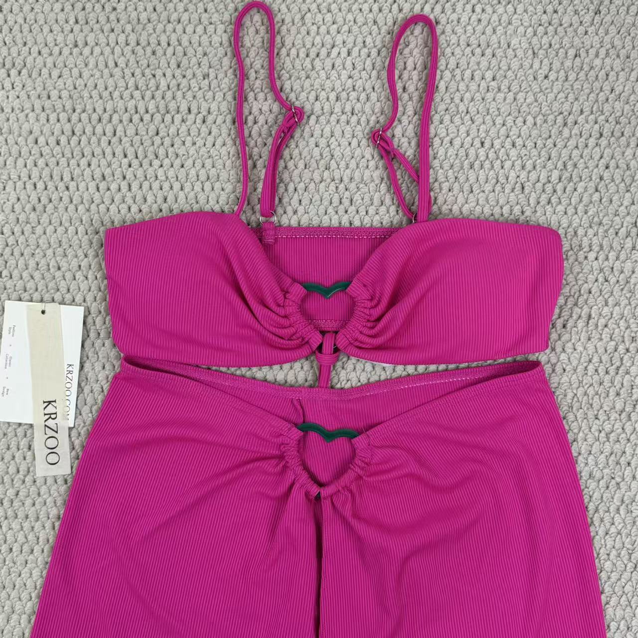 Striped solid-color three-piece swimming suit