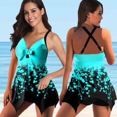 Two-Pieces Floral Print Tankini Female Plus Size Bikini Set Swimsuit Swimwear Bathing Suit Beachwear Biquini New 5XL