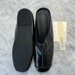 Leather-covered headless half-heeled slippers