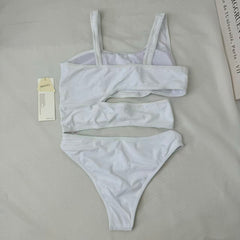Patchwork hollowed-out one-piece top