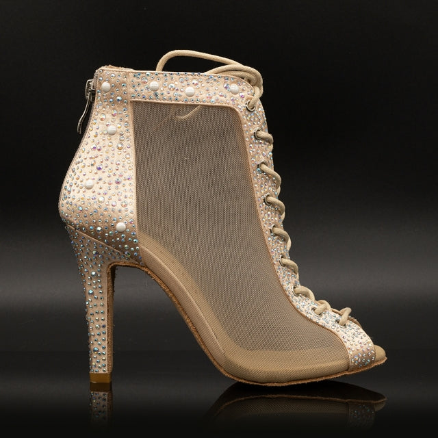 Women's Satin Rhinestone Customized Heel Dance Boots JazSalsa Dancing Shoes