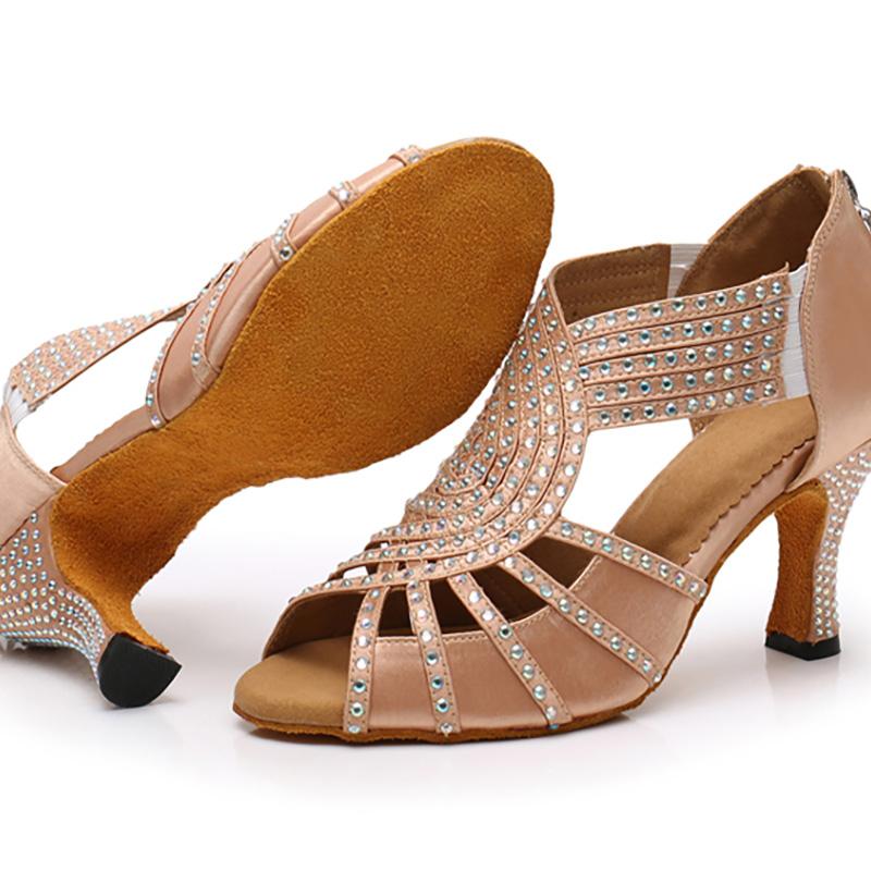 Women's Satin Customized Heel Ballroom Dance Shoes Latin Shoes