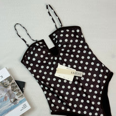 Dot pattern U-neck one-piece swimming suit
