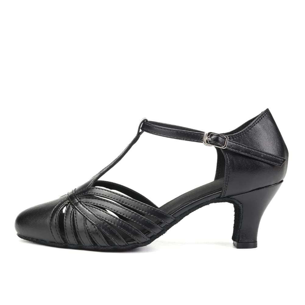 Women's PU Leather Retro Black Customized Heel Ballroom Dance Shoes Character Dance Shoes