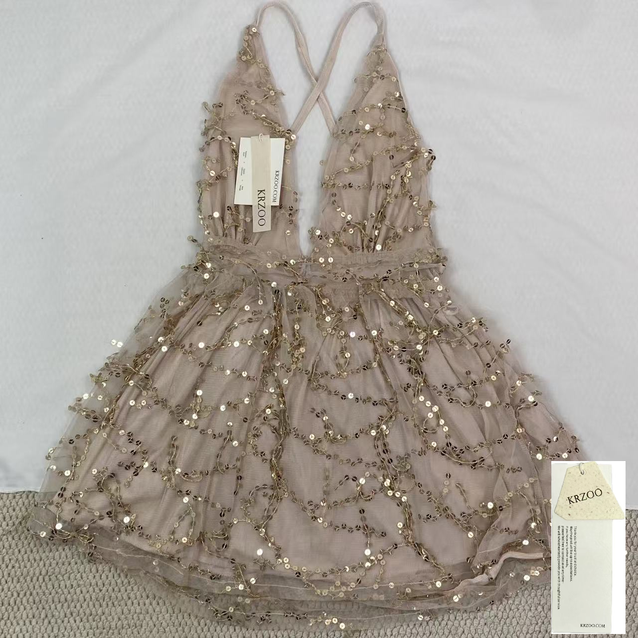 sequined deep V-neck backless short dress